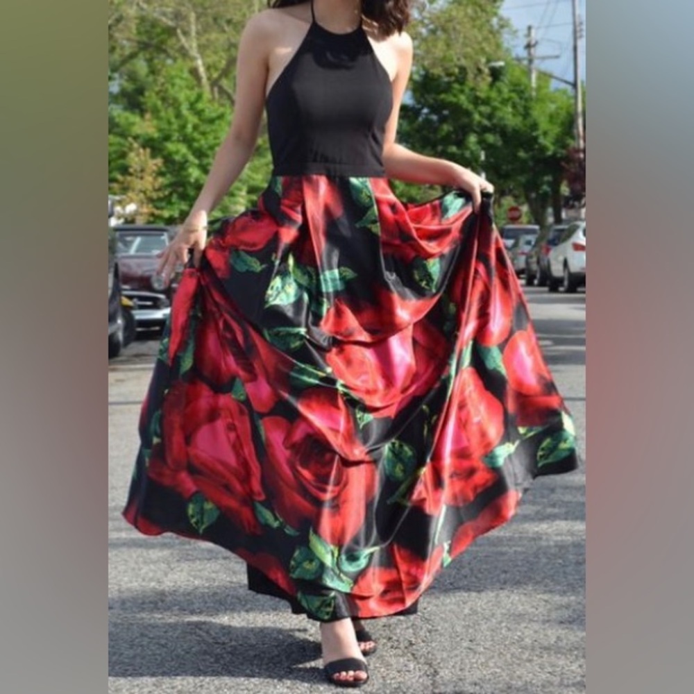 David’s Bridal Red Floral Dress